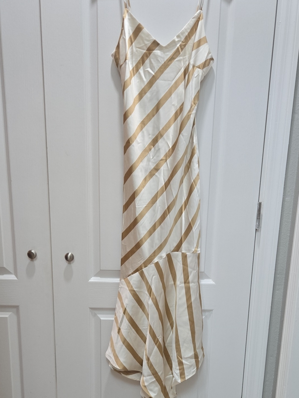 Striped Satin Slip Dress in Cream and Gold